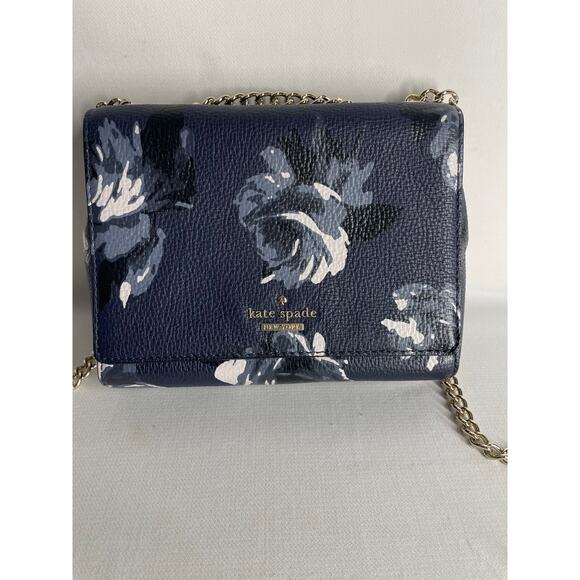 Kate Spade Briar Lane Night Rose Mini Emelyn Crossbody Leather Bag Navy Blue - Picture 2 of 9